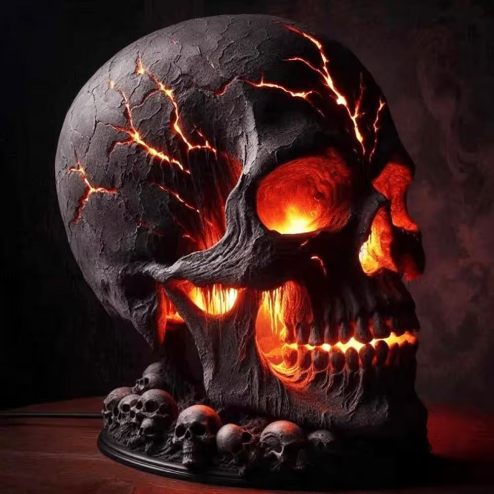 Halloween Lava Stone Skull Lamp | Gothic Lava-Effect Decor