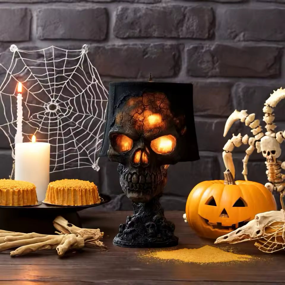 Halloween Lava Stone Skull Lamp | Gothic Lava-Effect Decor