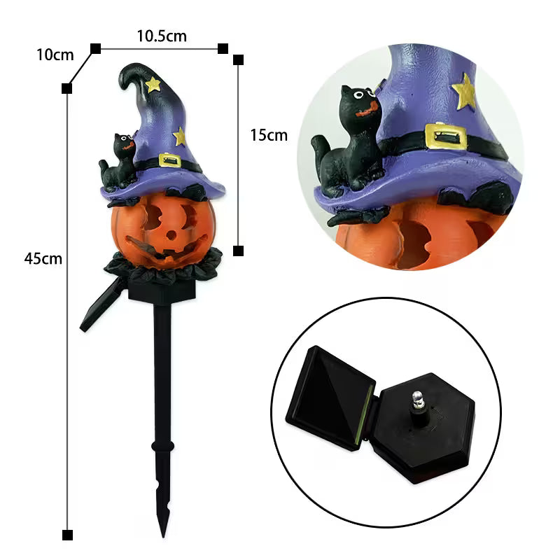 Halloween Outdoor Lights LED – Solar Garden Stake Decorations with Pumpkin, Ghost & Witch-Hat Designs for Spooky Pathway Styling - Dimensions
