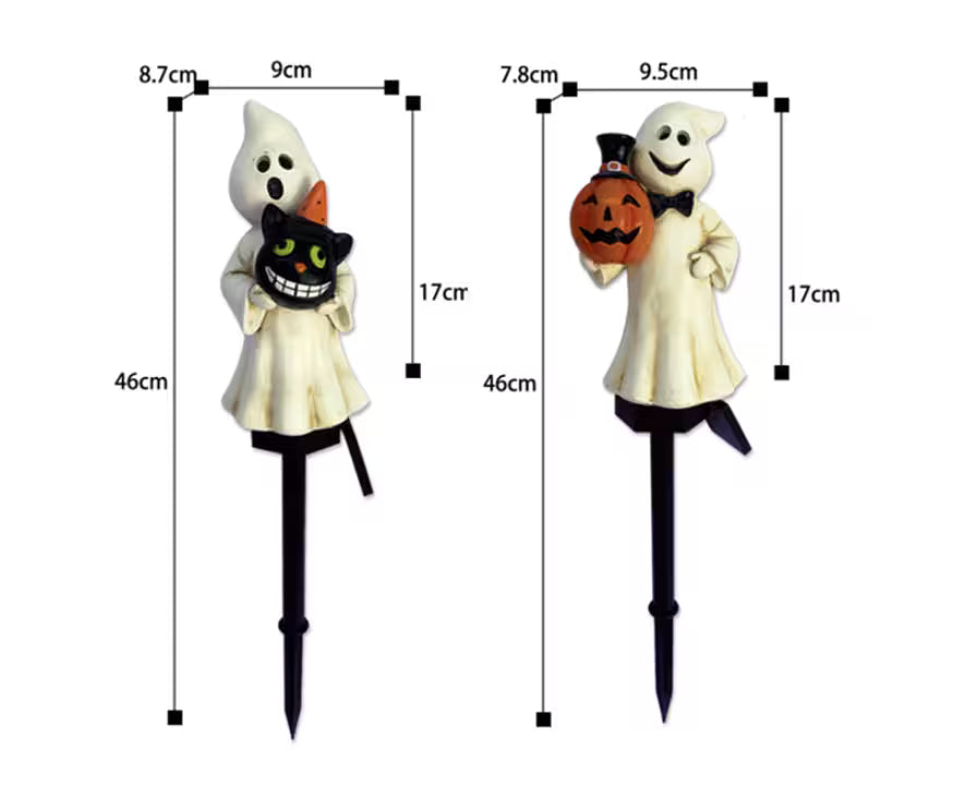 Halloween Outdoor Lights LED – Solar Garden Stake Decorations with Pumpkin, Ghost & Witch-Hat Designs for Spooky Pathway Styling - Dimensions