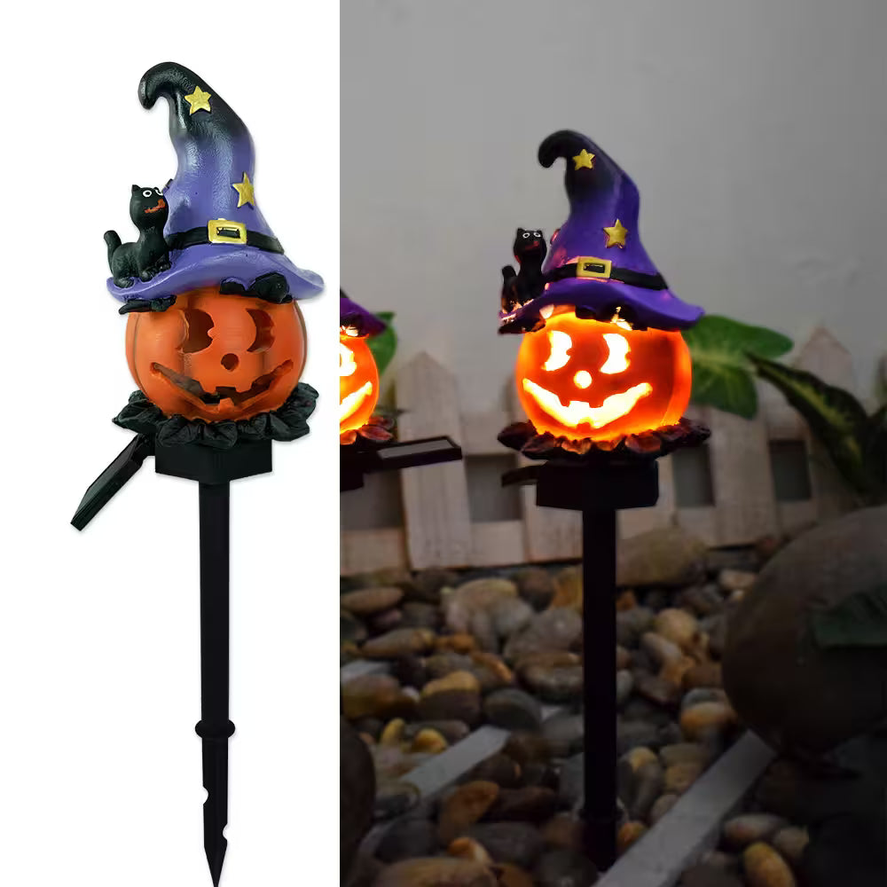 Wizard Pumpkin Halloween Outdoor Lights LED – Solar Garden Stake Decorations with Pumpkin, Ghost & Witch-Hat Designs for Spooky Pathway Styling
