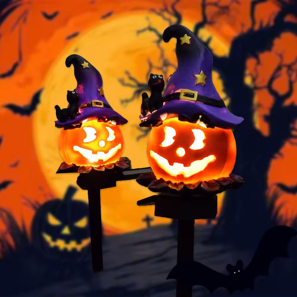 Halloween Outdoor Lights LED – Solar Garden Stake Decorations with Pumpkin, Ghost & Witch-Hat Designs for Spooky Pathway Styling