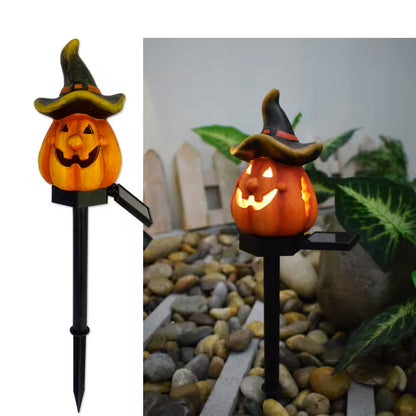 Top Hat Pumpkin Halloween Outdoor Lights LED – Solar Garden Stake Decorations with Pumpkin, Ghost & Witch-Hat Designs for Spooky Pathway Styling