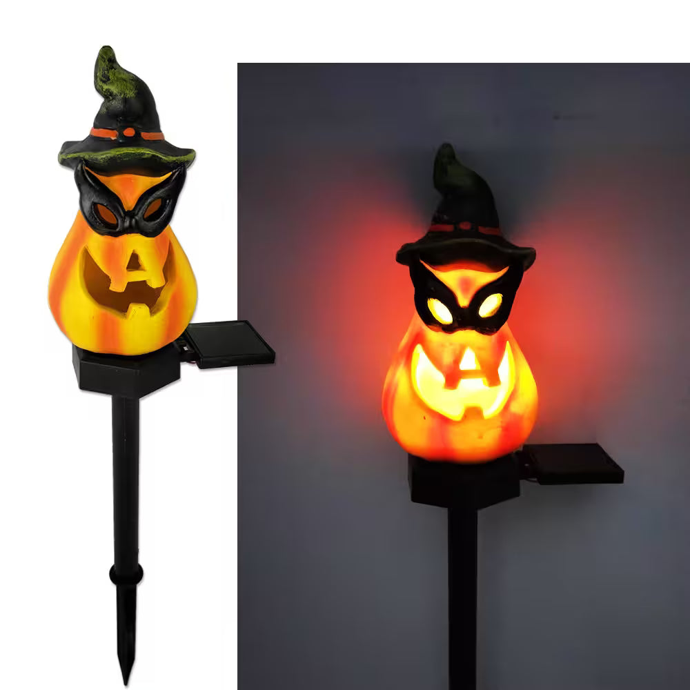Glasses Pumpkin Halloween Outdoor Lights LED – Solar Garden Stake Decorations with Pumpkin, Ghost & Witch-Hat Designs for Spooky Pathway Styling
