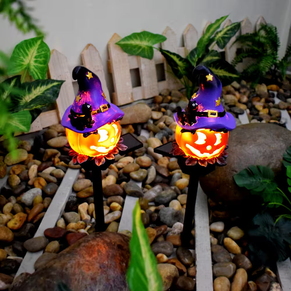 Halloween Outdoor Lights LED – Solar Garden Stake Decorations with Pumpkin, Ghost & Witch-Hat Designs for Spooky Pathway Styling