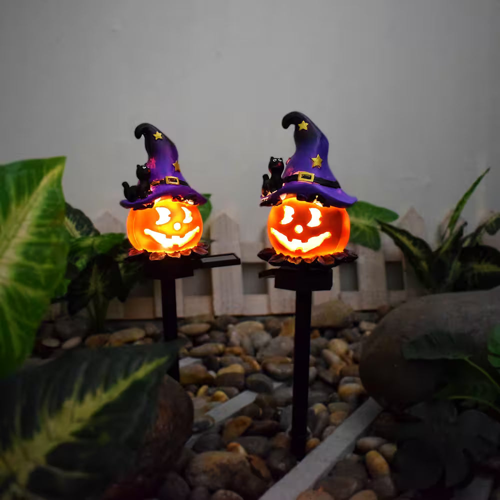 Halloween Outdoor Lights LED – Solar Garden Stake Decorations with Pumpkin, Ghost & Witch-Hat Designs for Spooky Pathway Styling