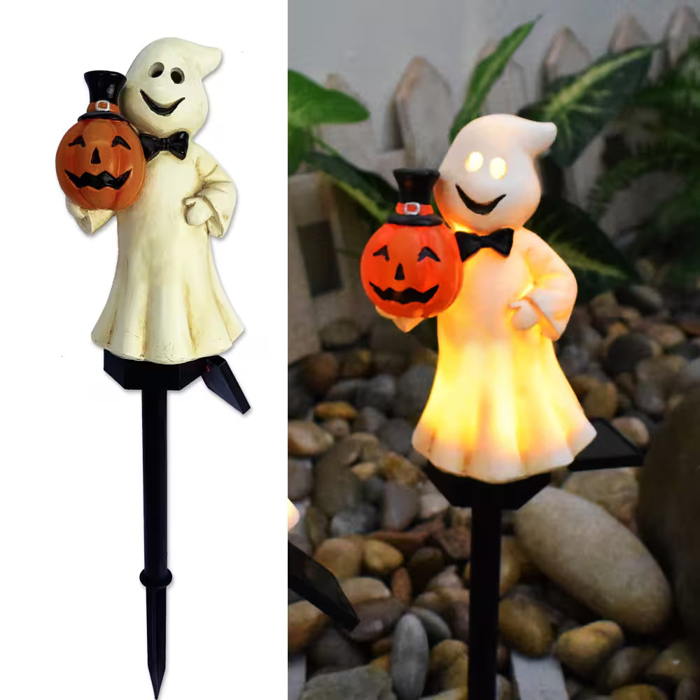 Pumpkin Ghost Halloween Outdoor Lights LED – Solar Garden Stake Decorations with Pumpkin, Ghost & Witch-Hat Designs for Spooky Pathway Styling
