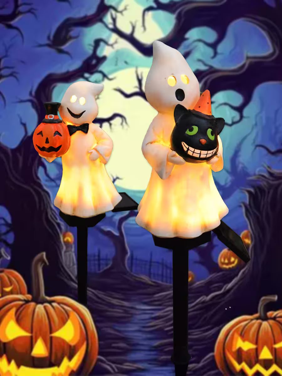 Halloween Outdoor Lights LED – Solar Garden Stake Decorations with Pumpkin, Ghost & Witch-Hat Designs for Spooky Pathway Styling