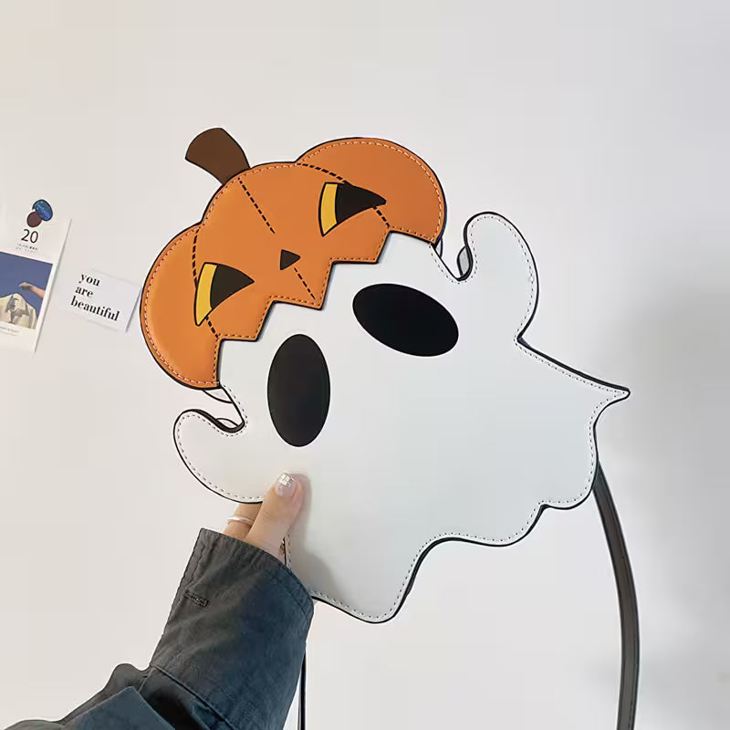 Halloween Purse 3D Cartoon Pumpkin Ghost Design – Spooky Cute Novelty Bag, Silver Zip, Adjustable Strap