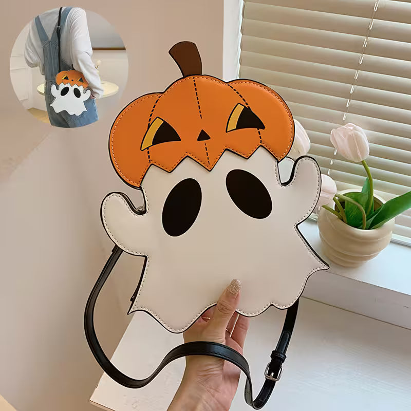 Halloween Purse 3D Cartoon Pumpkin Ghost Design – Spooky Cute Novelty Bag, Silver Zip, Adjustable Strap