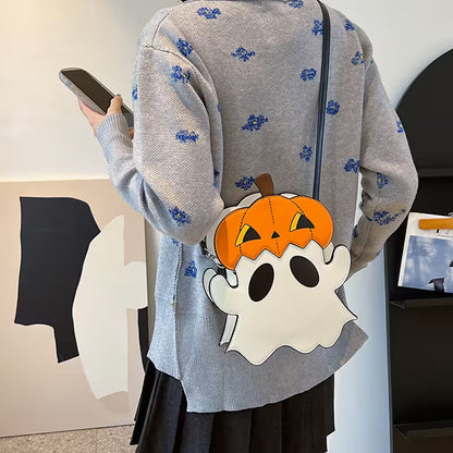 Halloween Purse 3D Cartoon Pumpkin Ghost Design – Spooky Cute Novelty Bag, Silver Zip, Adjustable Strap