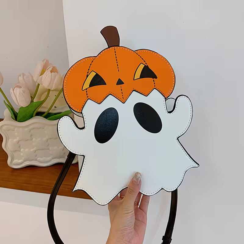 Halloween Purse 3D Cartoon Pumpkin Ghost Design – Spooky Cute Novelty Bag, Silver Zip, Adjustable Strap