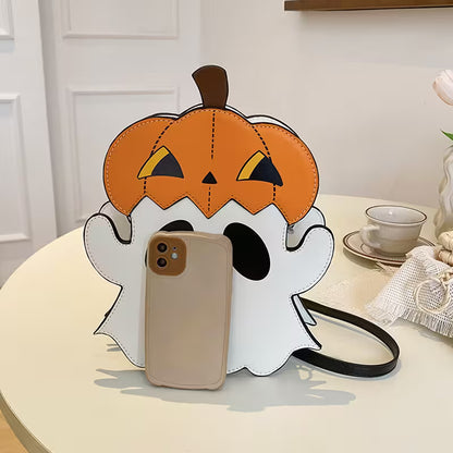 Halloween Purse 3D Cartoon Pumpkin Ghost Design – Spooky Cute Novelty Bag, Silver Zip, Adjustable Strap
