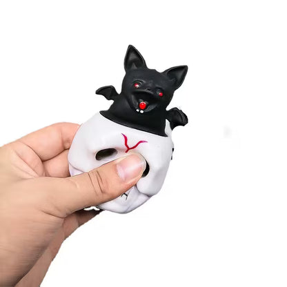 Halloween Squishy Toys – Squeeze-to-Reveal Skull with Pop-Up Bat | Mini Spooky Fidget Toy for Desk Play & Halloween Party
