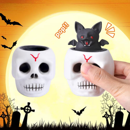 Halloween Squishy Toys – Squeeze-to-Reveal Skull with Pop-Up Bat | Mini Spooky Fidget Toy for Desk Play & Halloween Party