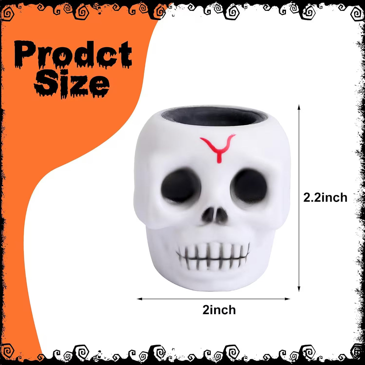 Halloween Squishy Toys – Squeeze-to-Reveal Skull with Pop-Up Bat | Mini Spooky Fidget Toy for Desk Play & Halloween Party - Dimensions