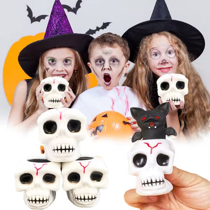 Halloween Squishy Toys – Squeeze-to-Reveal Skull with Pop-Up Bat | Mini Spooky Fidget Toy for Desk Play & Halloween Party