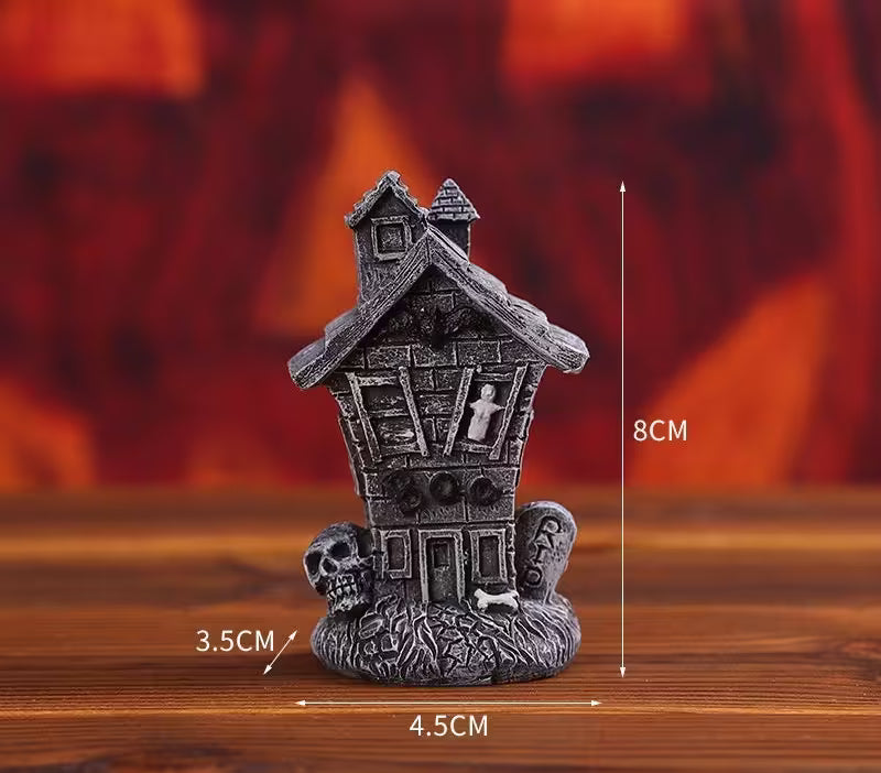 Halloween Tabletop Decor – 6 Ghost, Skeleton & Haunted House Designs | Mini Figurines for Gothic Shelves & Spooky Party Displays