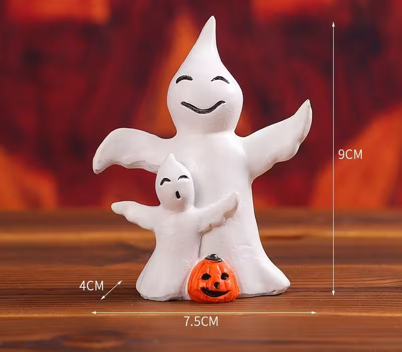 Halloween Tabletop Decor – 6 Ghost, Skeleton & Haunted House Designs | Mini Figurines for Gothic Shelves & Spooky Party Displays