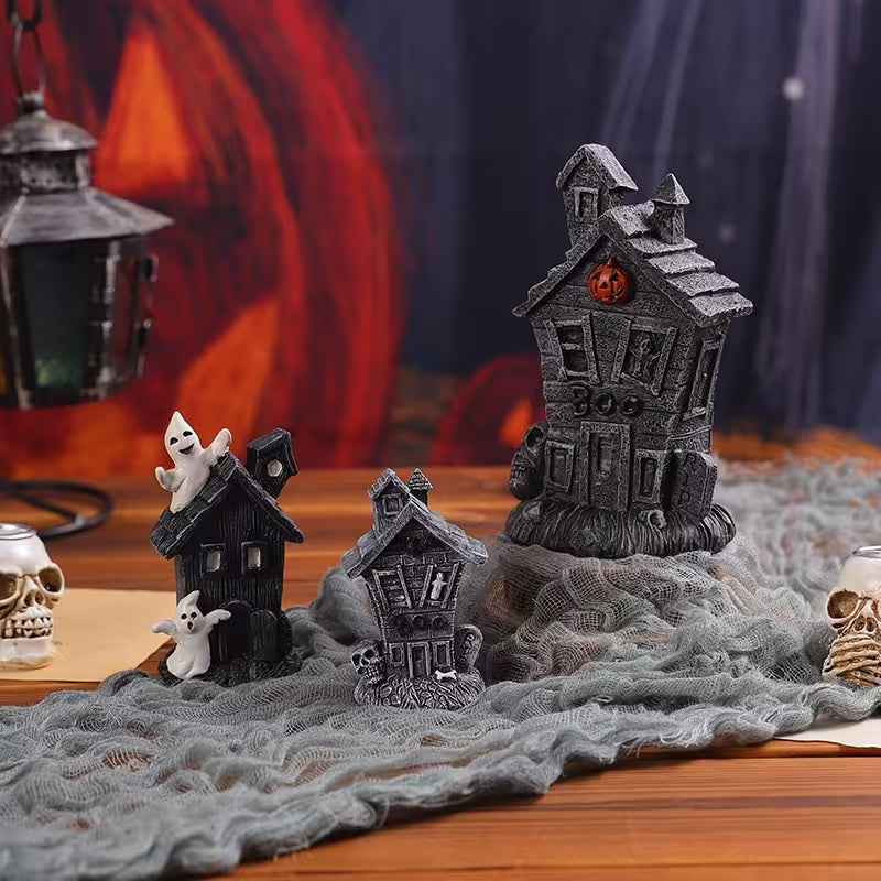 Halloween Tabletop Decor – 6 Ghost, Skeleton & Haunted House Designs | Mini Figurines for Gothic Shelves & Spooky Party Displays