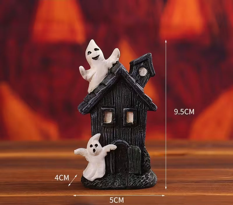 Halloween Tabletop Decor – 6 Ghost, Skeleton & Haunted House Designs | Mini Figurines for Gothic Shelves & Spooky Party Displays