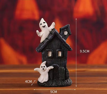 Halloween Tabletop Decor – 6 Ghost, Skeleton & Haunted House Designs | Mini Figurines for Gothic Shelves & Spooky Party Displays