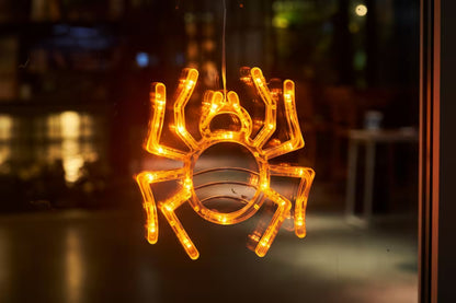Halloween Window Lights – 7-Piece Suction Cup Set, Pumpkin Ghost Spider Witch Hat Bat & Eyeball, Battery Powered