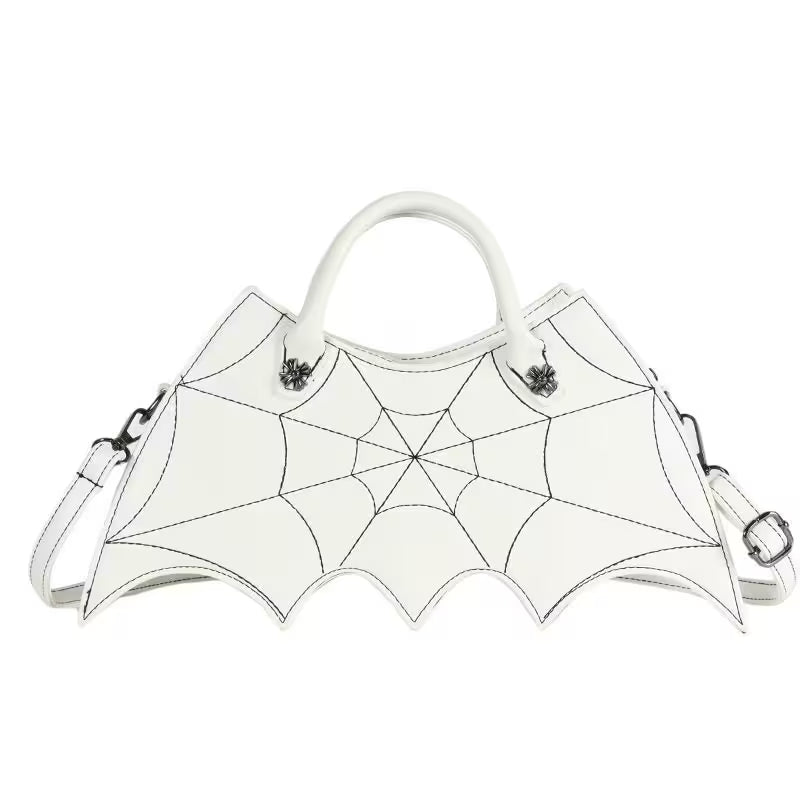 White spider web-shaped handbag on a white background