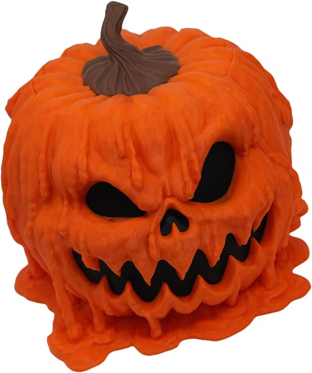 Pumpkin-shaped mask with a carved face on a white background