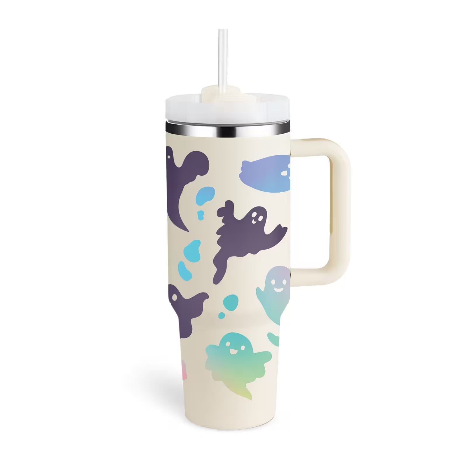 Tumbler with ghost pattern on a white background