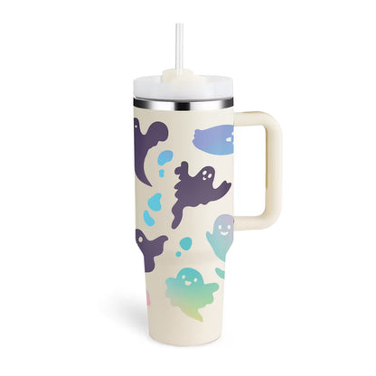 Tumbler with ghost pattern on a white background