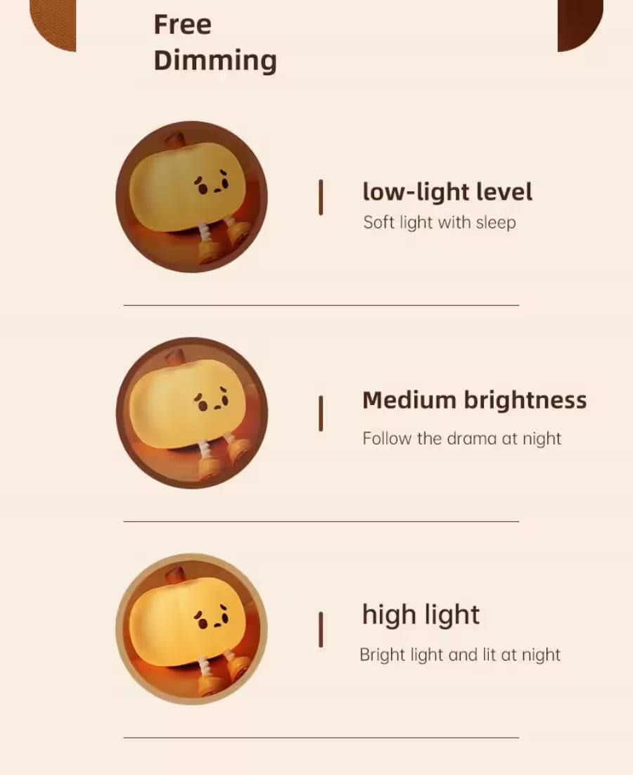 Dimming settings for a light bulb with different brightness levels on a beige background.