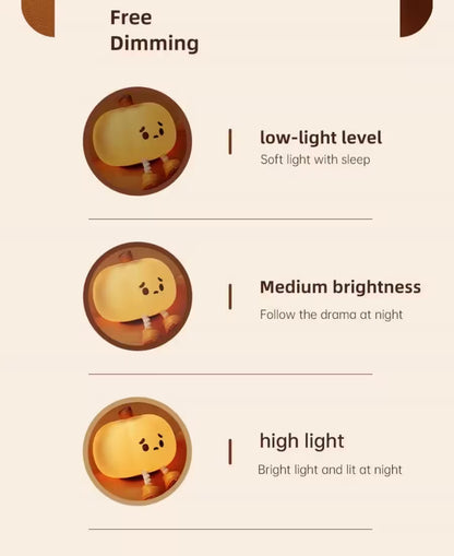 Dimming settings for a light bulb with different brightness levels on a beige background.