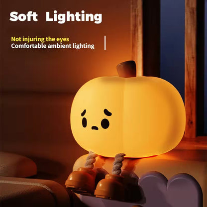 Cute pumpkin-shaped night light with soft lighting feature text