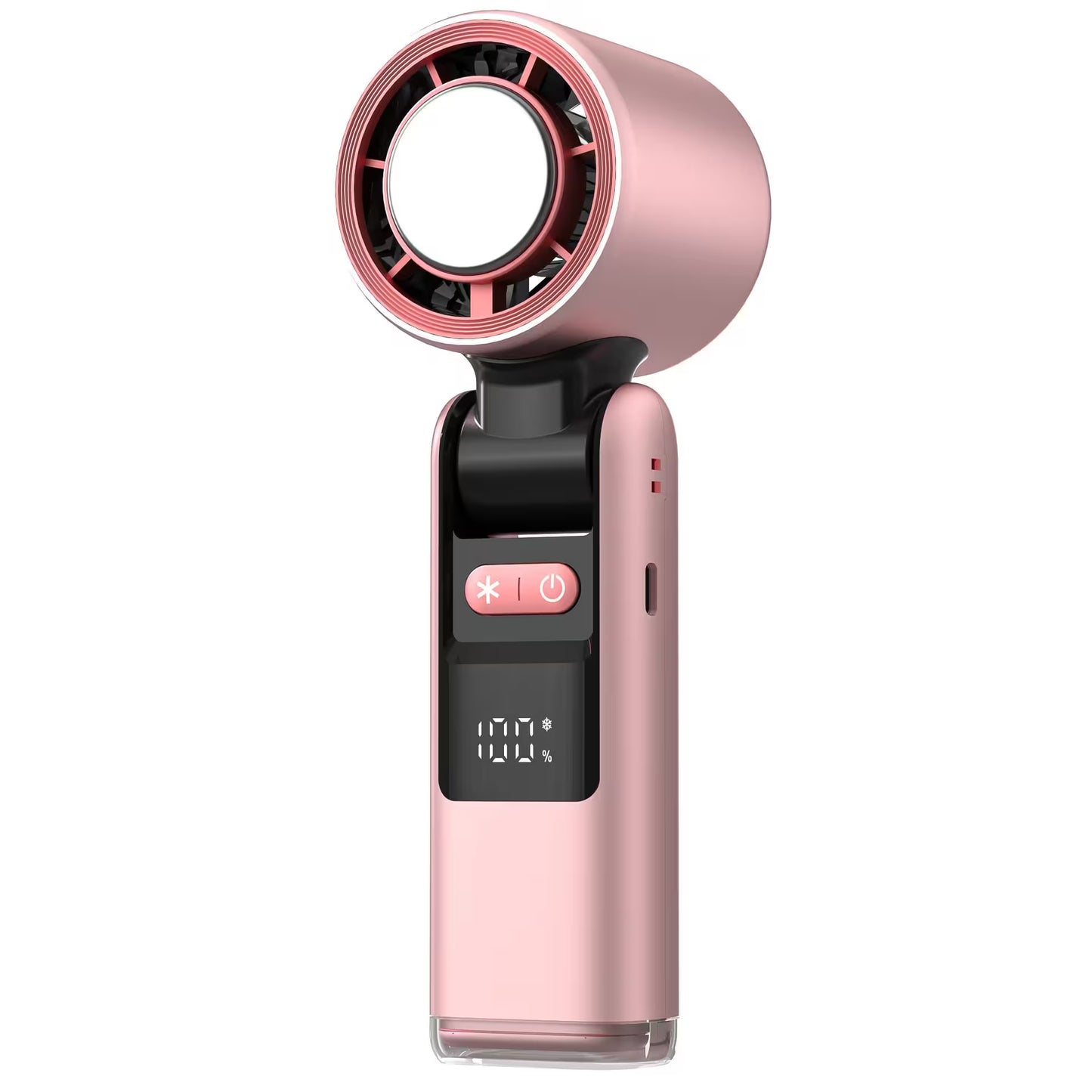 Pink handheld hair dryer with black accents on a white background