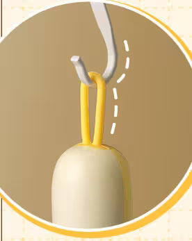 Illustration of a white and yellow object with a hook on a beige background