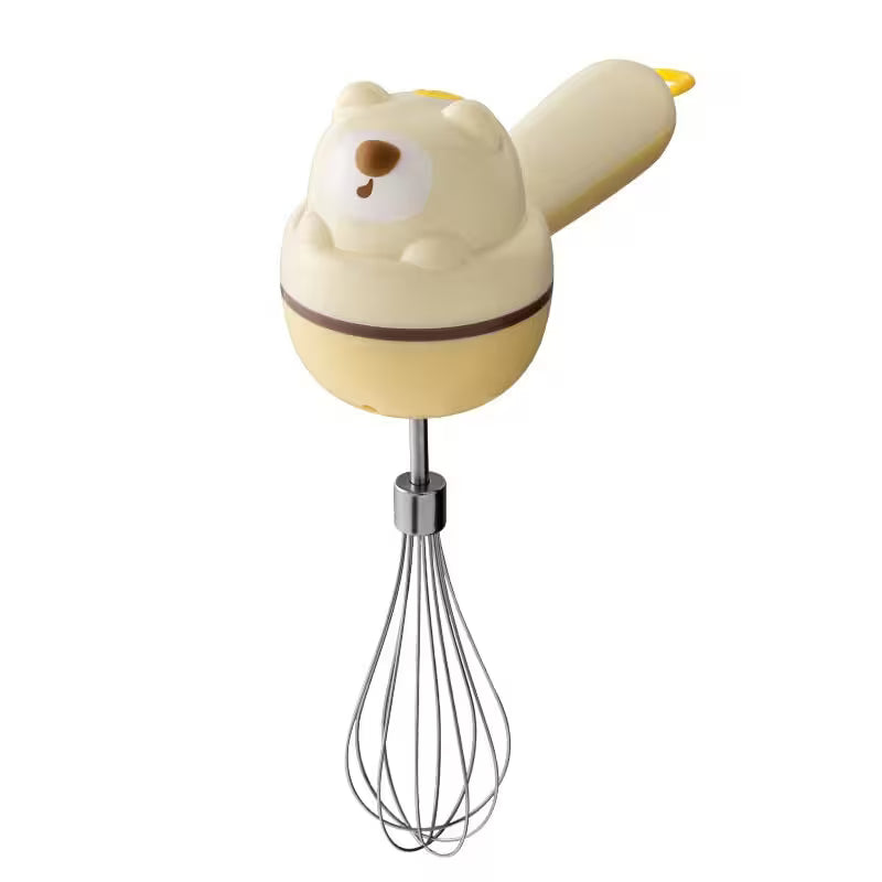 Yellow cartoon-style whisk on a white background