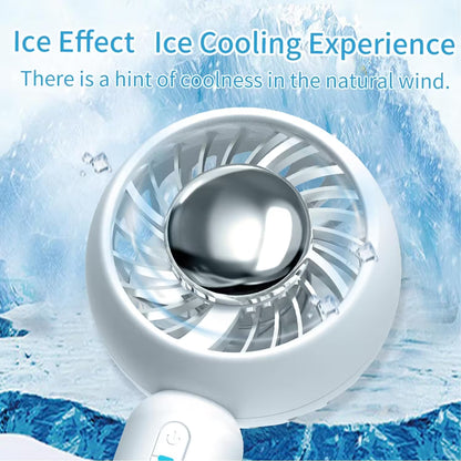 Portable fan with ice effect text and water droplet background