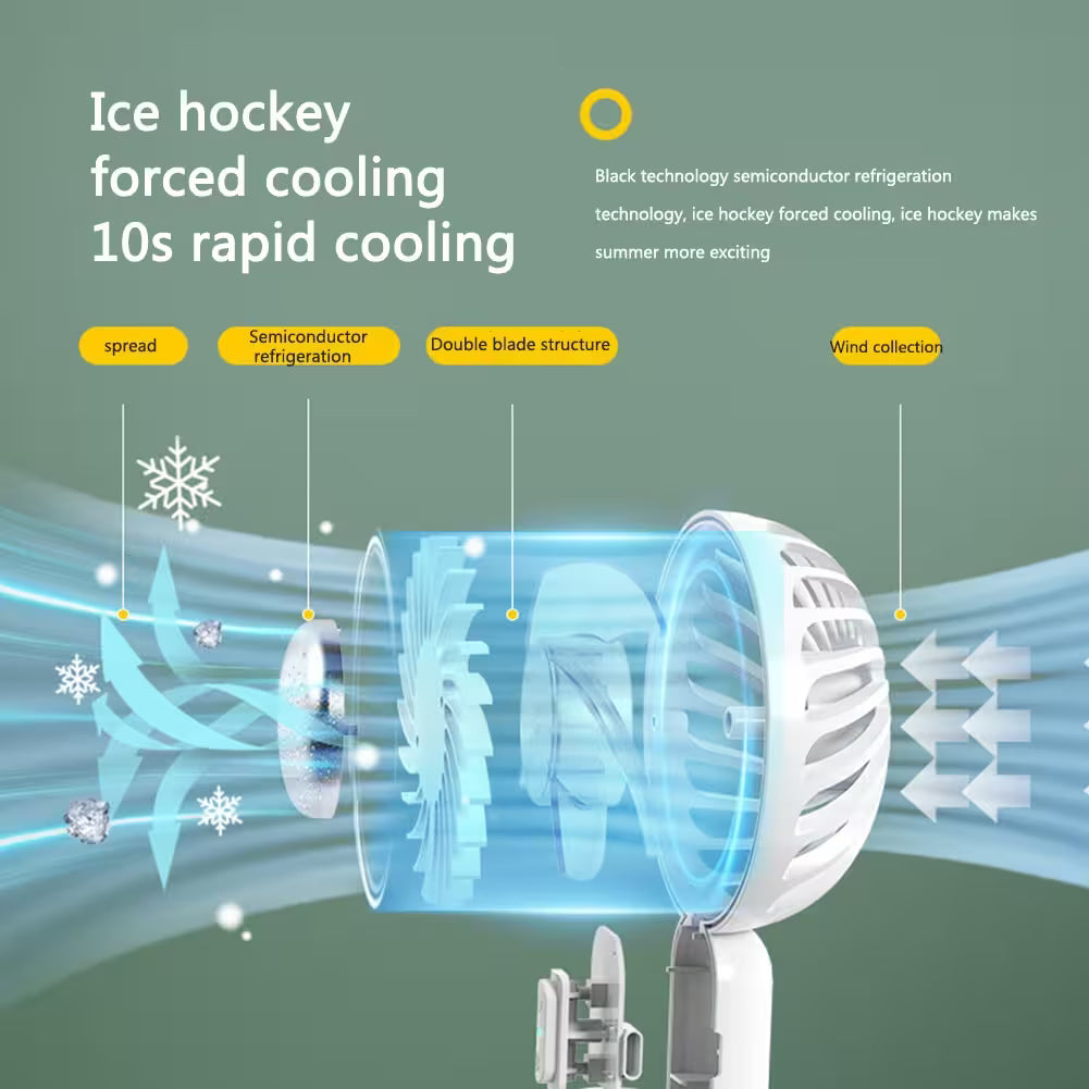 Ice hockey forced cooling device with technical diagram on a green background