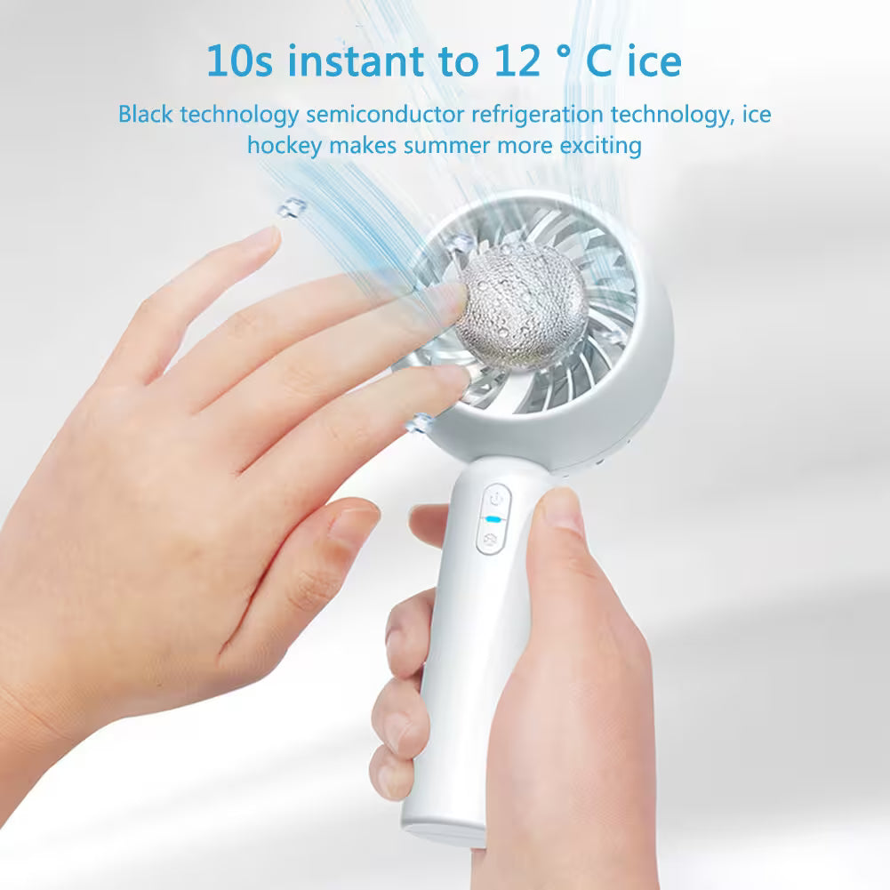 Handheld ice maker device with text on a white background