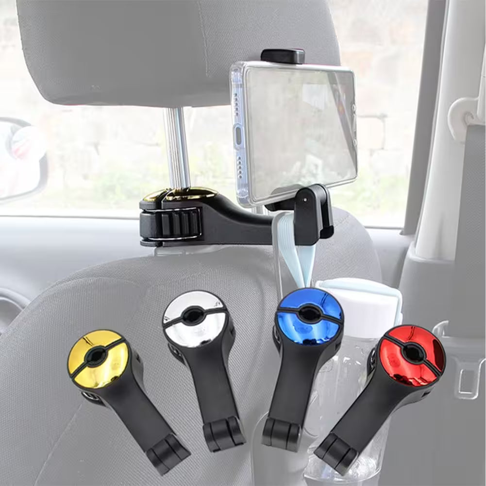 Headrest Hooks For Cars With 360° Phone Holder | Clip-On Seat Back Hook For Bags, Purses & Bottles
