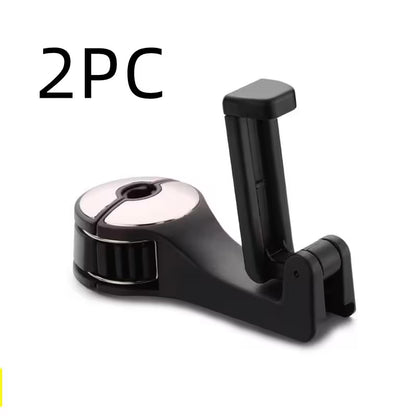 Silver 2PCS Headrest Hooks For Cars With 360° Phone Holder | Clip-On Seat Back Hook For Bags, Purses & Bottles