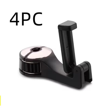 Silver 4PCS Headrest Hooks For Cars With 360° Phone Holder | Clip-On Seat Back Hook For Bags, Purses & Bottles