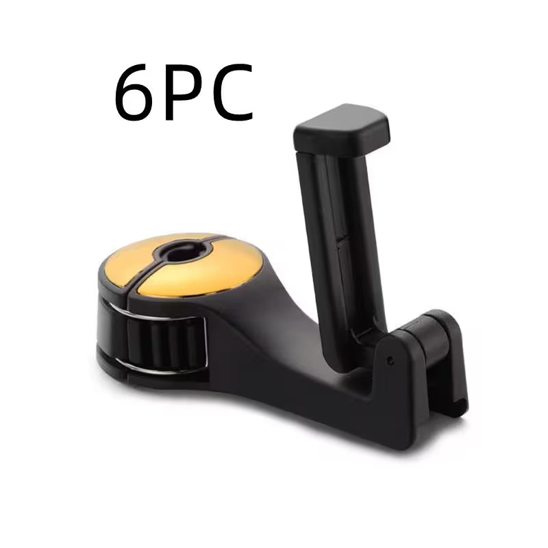 Yellow 6PCS Headrest Hooks For Cars With 360° Phone Holder | Clip-On Seat Back Hook For Bags, Purses & Bottles
