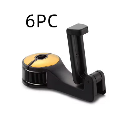 Yellow 6PCS Headrest Hooks For Cars With 360° Phone Holder | Clip-On Seat Back Hook For Bags, Purses & Bottles