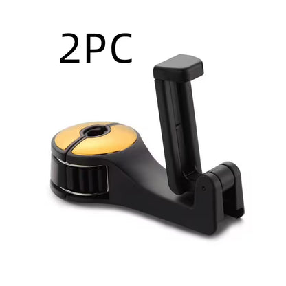 Yellow 2PCS Headrest Hooks For Cars With 360° Phone Holder | Clip-On Seat Back Hook For Bags, Purses & Bottles