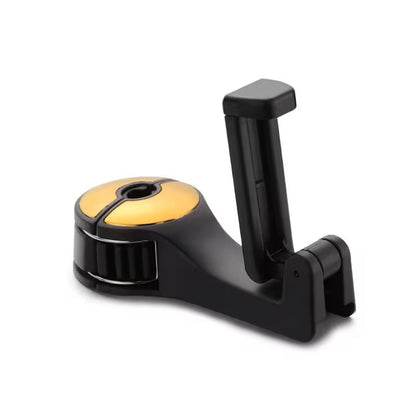 Yellow Headrest Hooks For Cars With 360° Phone Holder | Clip-On Seat Back Hook For Bags, Purses & Bottles