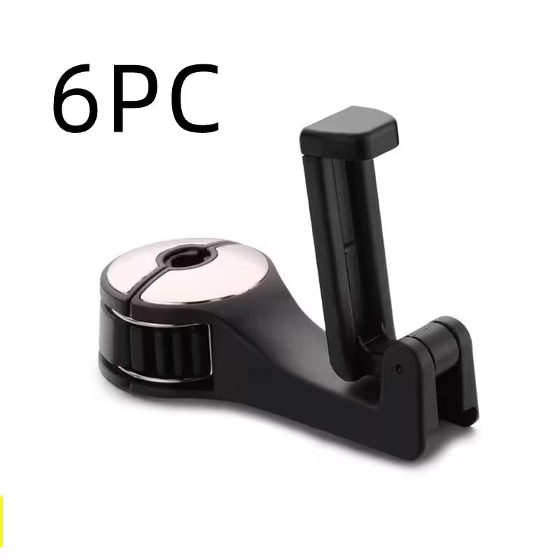 Silver 6PCS Headrest Hooks For Cars With 360° Phone Holder | Clip-On Seat Back Hook For Bags, Purses & Bottles
