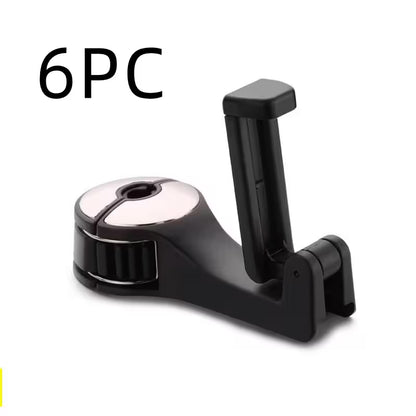 Silver 6PCS Headrest Hooks For Cars With 360° Phone Holder | Clip-On Seat Back Hook For Bags, Purses & Bottles