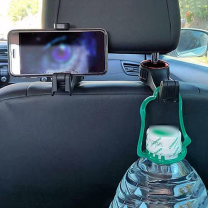 Headrest Hooks For Cars With 360° Phone Holder | Clip-On Seat Back Hook For Bags, Purses & Bottles